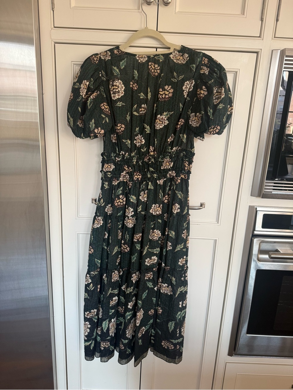 Ulla Johnson Eloisa Dark Green Floral Puff-Sleeve Midi Dress - Picture 6 of 7